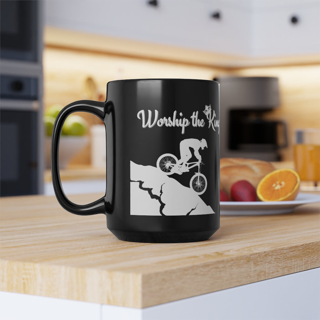Worship the King - KOM - Mountain biking - Black Mug, 15oz
