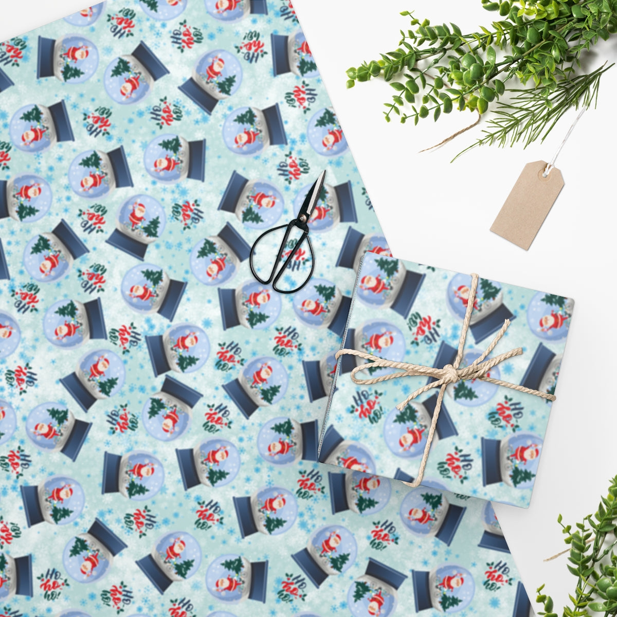 Snowglobe Cycling Santa Wrapping Paper