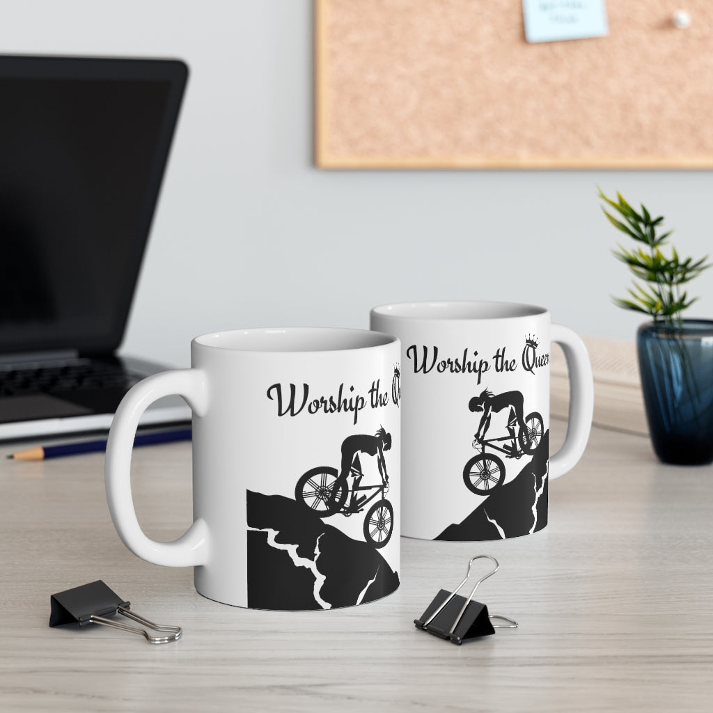 Worship the Queen - QOM - Mountain biking - Ceramic Mug 11oz