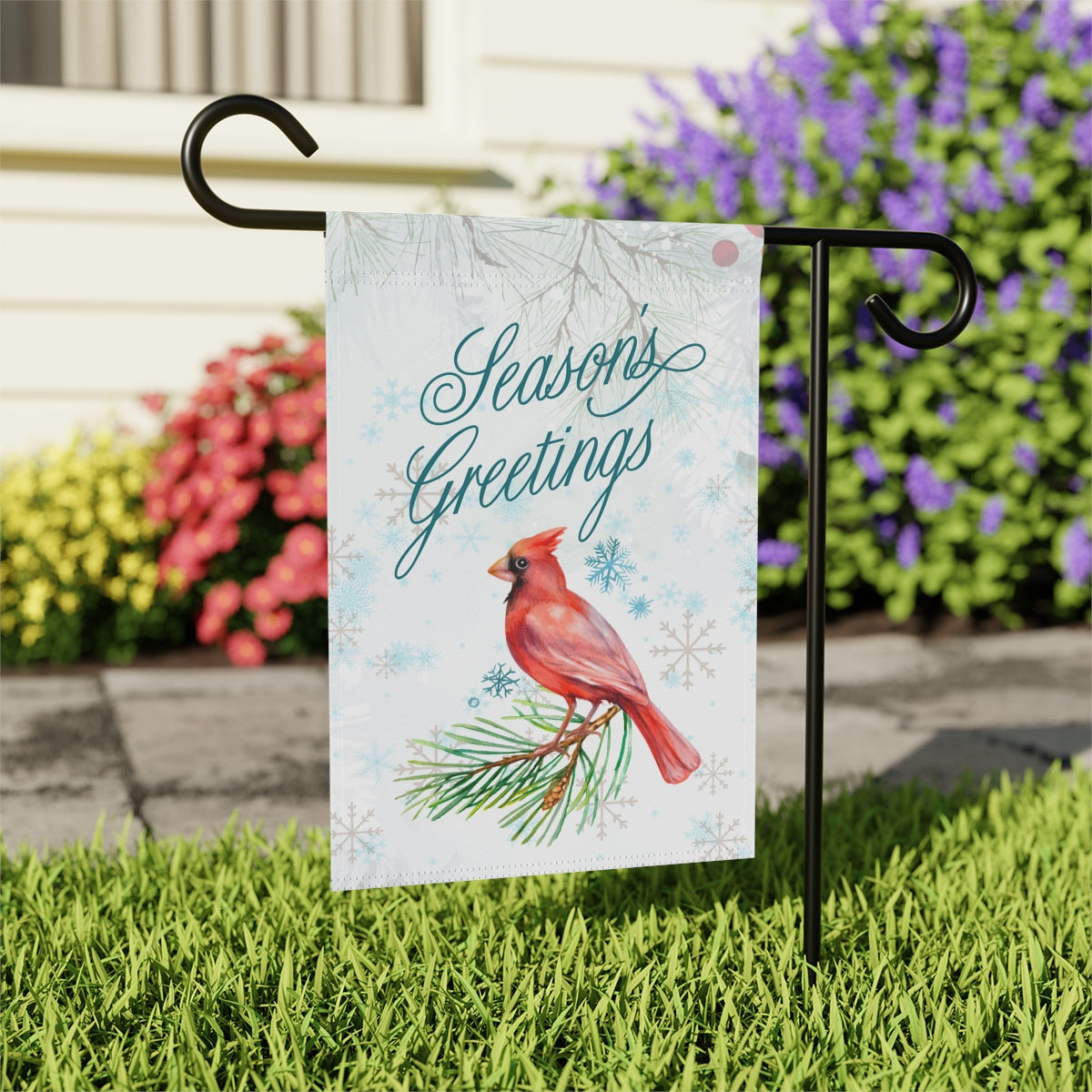 Season's Greetings Cardinal - Small 12" X 18" Holiday Banner Flag