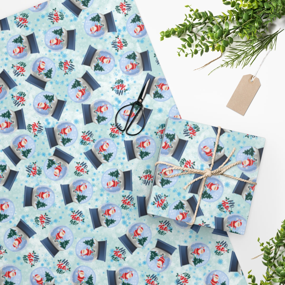 Snowglobe Cycling Santa Wrapping Paper