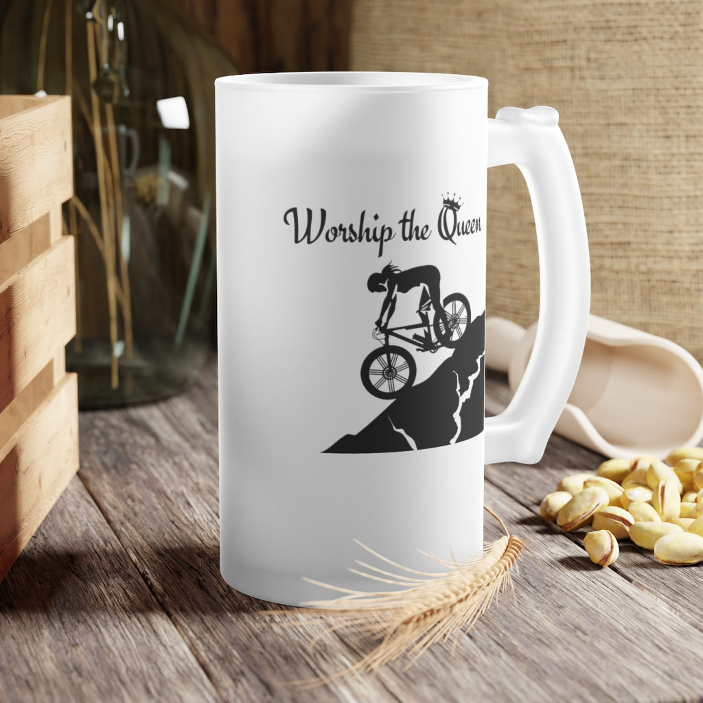 Worship the Queen (QOM) Frosted Glass Beer Mug