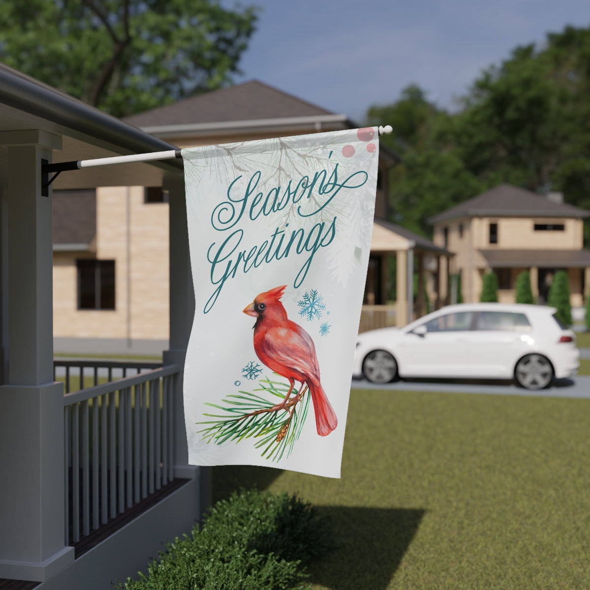 Seasons Greetings Cardinal House Banner Flag