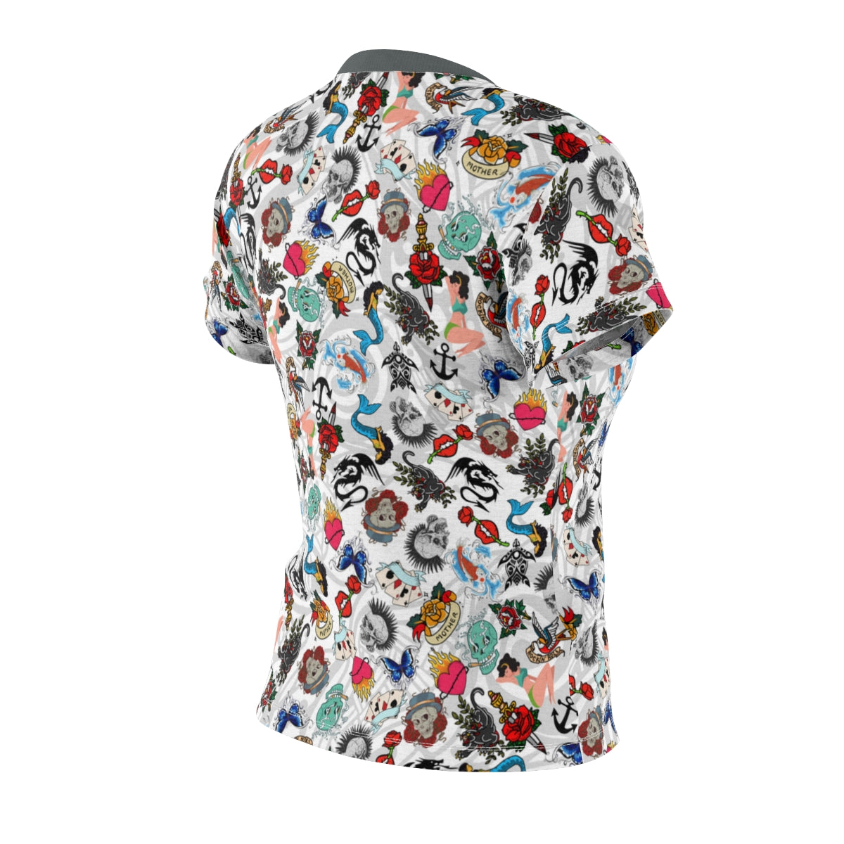 Women's All Over Print Tattooed Lightweight Short Sleeve Activewear Shirt - Moisture Wicking - Quick Dry