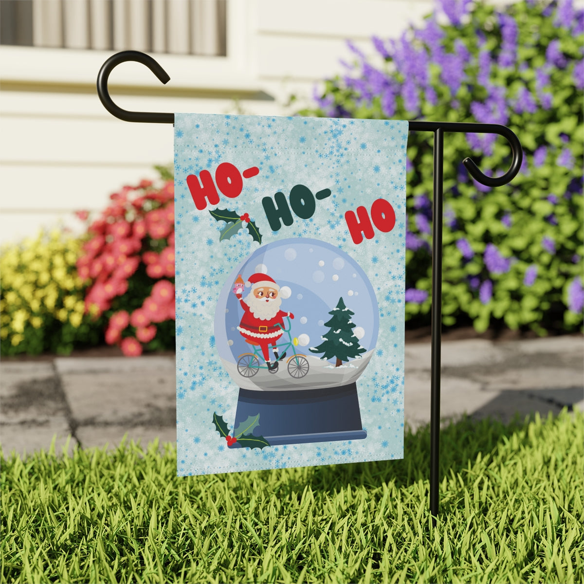 Ho Ho Ho Snowglobe - Small 12" X 18" Holiday Banner Flag