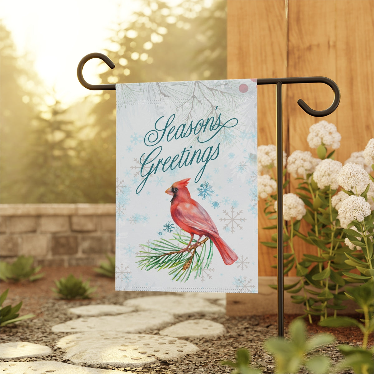 Season's Greetings Cardinal - Small 12" X 18" Holiday Banner Flag