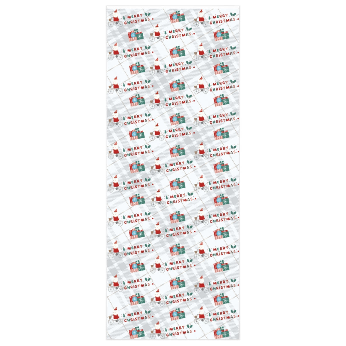 Plaid Merry Christmas Cycling Kitty Wrapping Paper