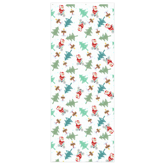 Cycling Santa and Trees Wrapping Paper