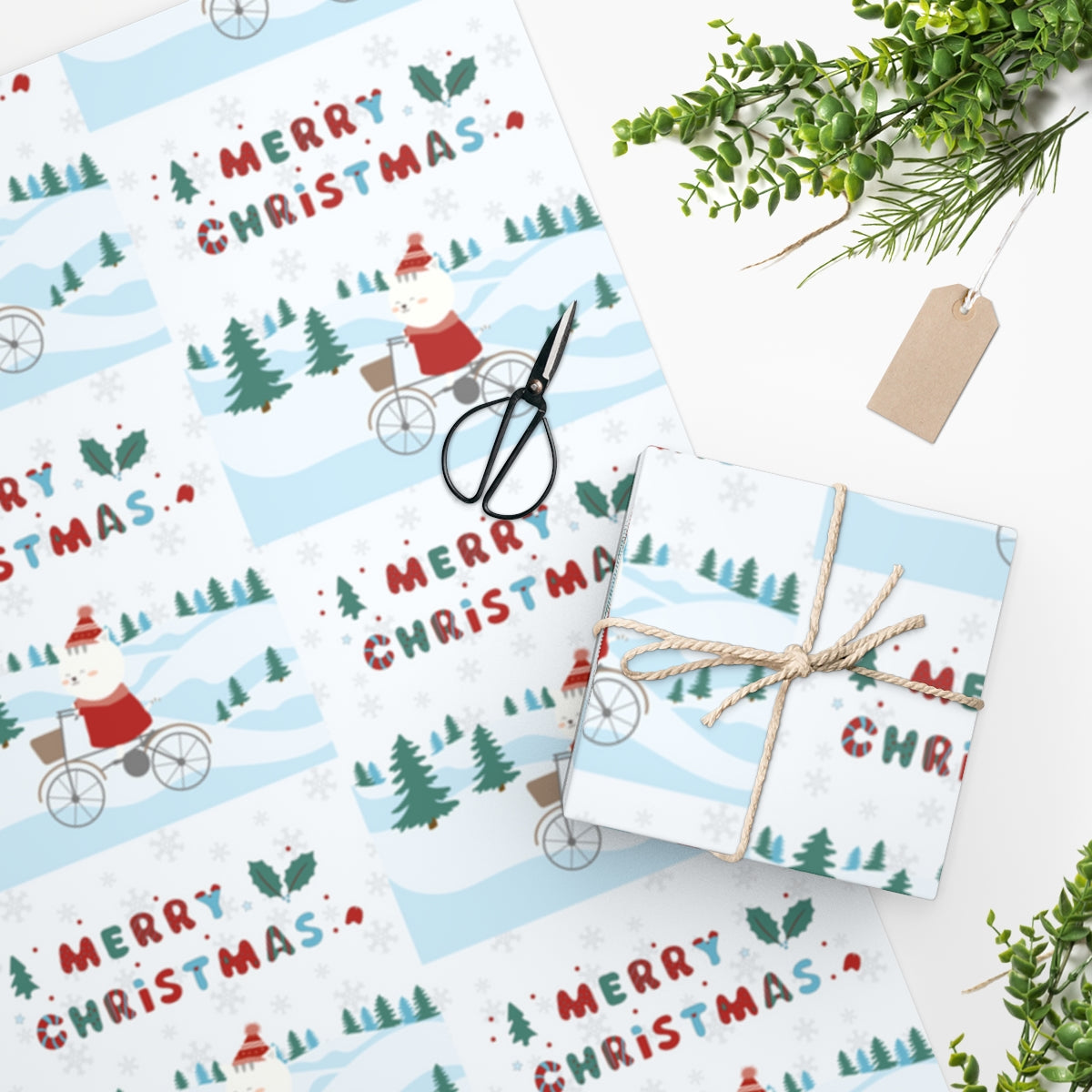 Merry Christmas Cycling Kitty Wrapping Paper
