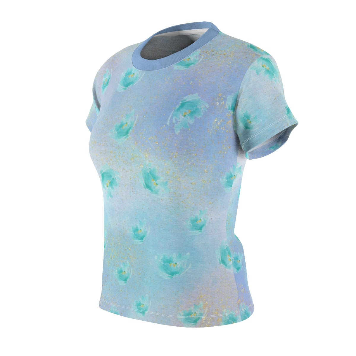 Women's All Over Watercolor Print Lightweight Short Sleeve Activewear Shirt - Moisture Wicking - Quick Dry