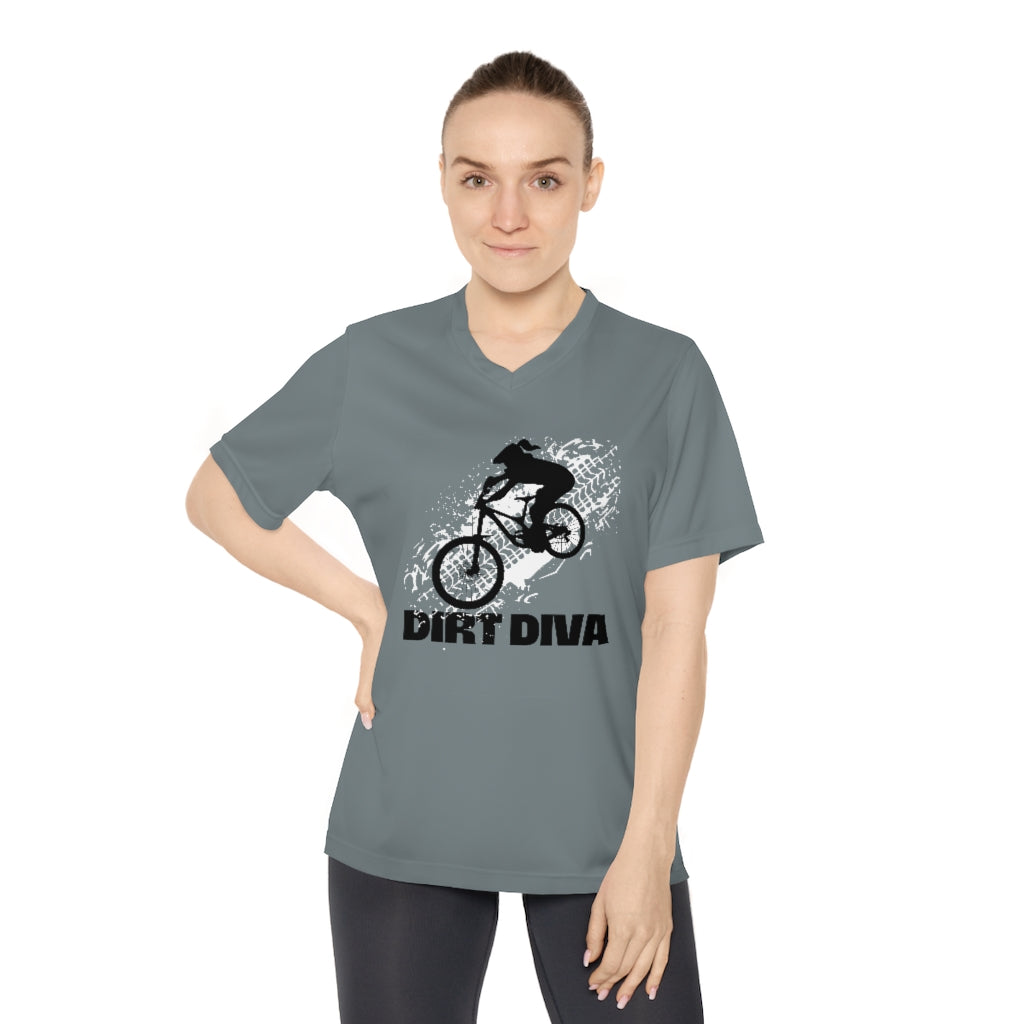 Women's Lightweight Performance V-Neck T-Shirt - Dirt Diva - Graphite Gray - Moisture Wicking UV40+ protection