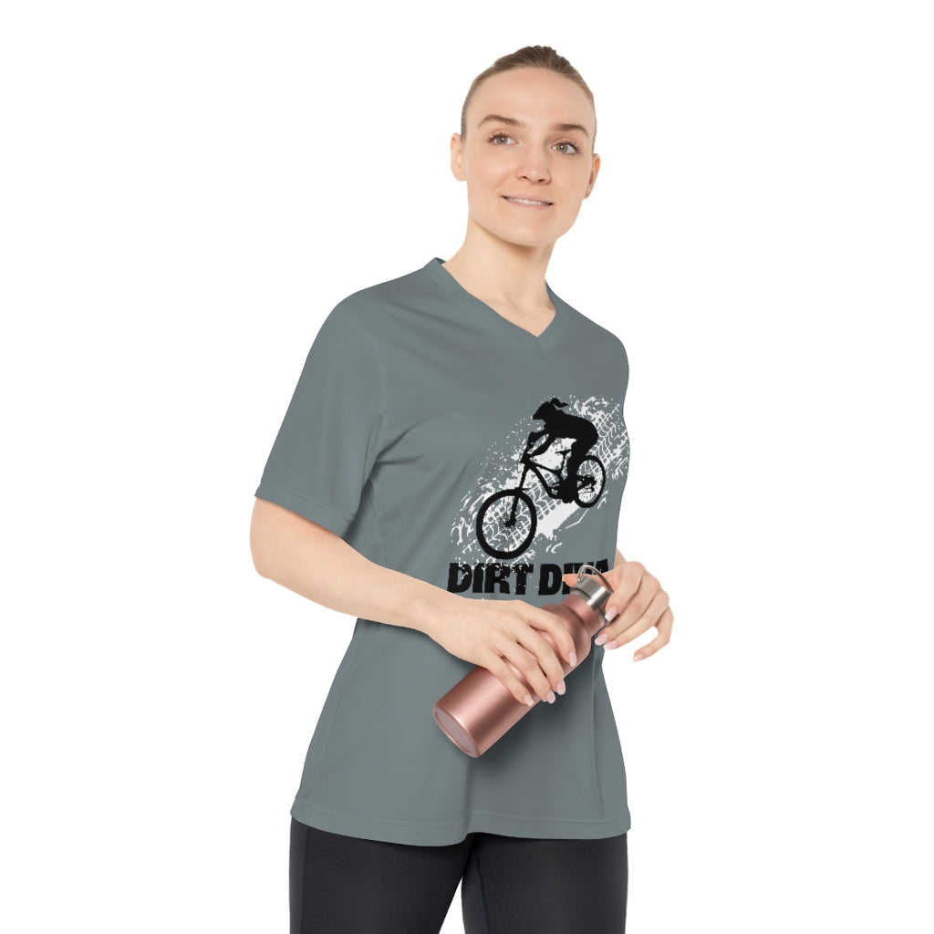 Women's Lightweight Performance V-Neck T-Shirt - Dirt Diva - Graphite Gray - Moisture Wicking UV40+ protection
