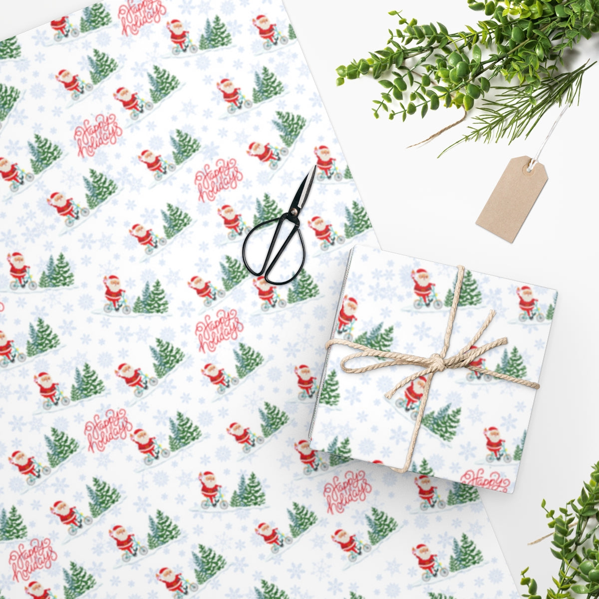 Happy Holidays Cycling Santa Wrapping Paper