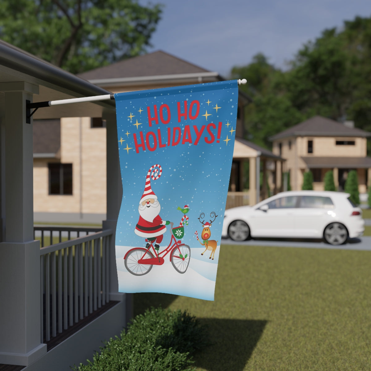 Ho Ho Holidays Cycling Santa House Banner Flag