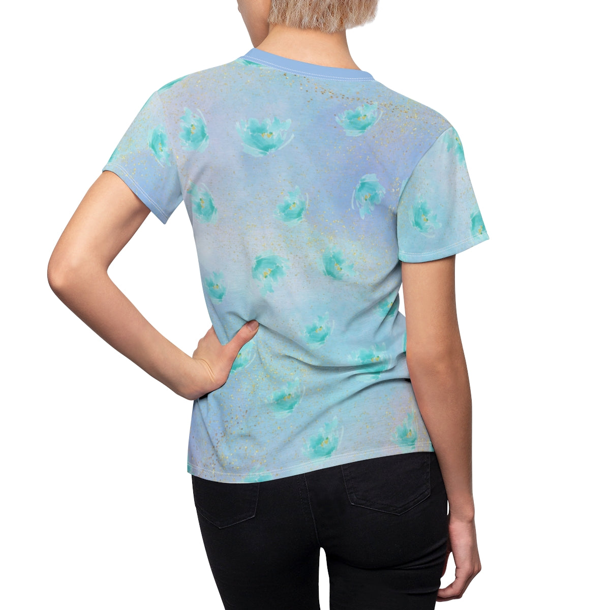Women's All Over Watercolor Print Lightweight Short Sleeve Activewear Shirt - Moisture Wicking - Quick Dry