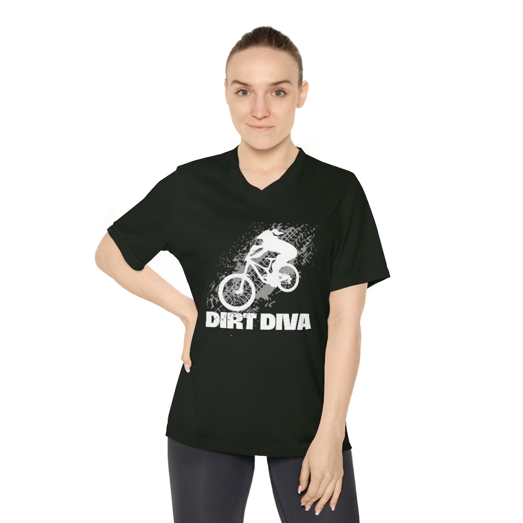 Dirt Diva - Black - Women's Lightweight Performance V-Neck T-Shirt - Moisture Wicking UV40+ protection