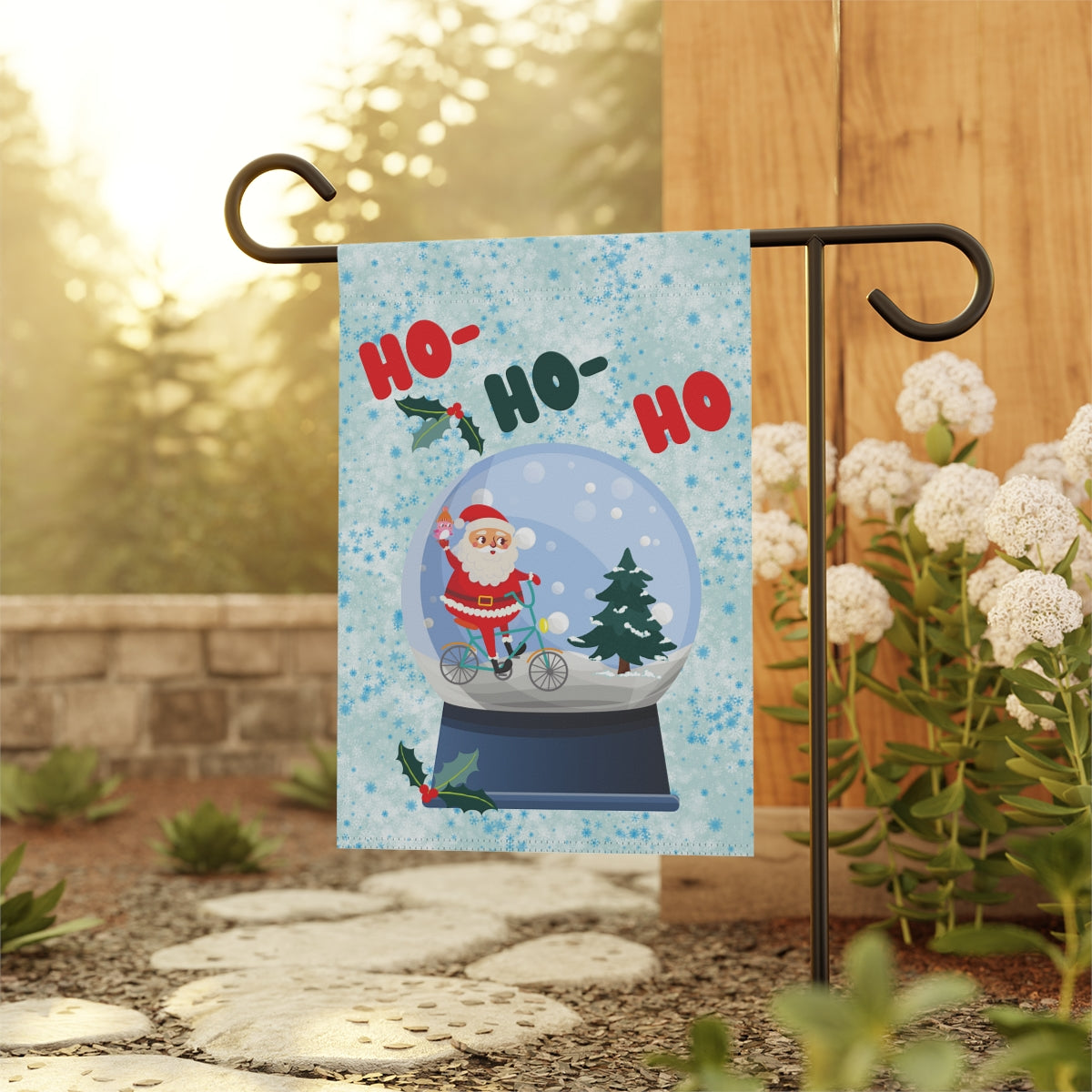 Ho Ho Ho Snowglobe - Small 12" X 18" Holiday Banner Flag