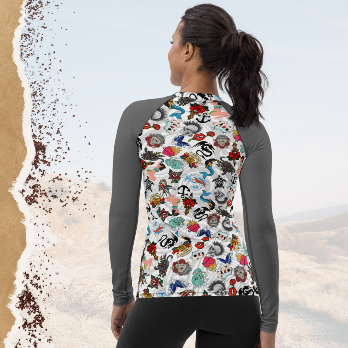 Women's All Over Print -Tattooed Lightweight Long Sleeve Performance Shirt - 50+ UV Protection - Moisture Wicking
