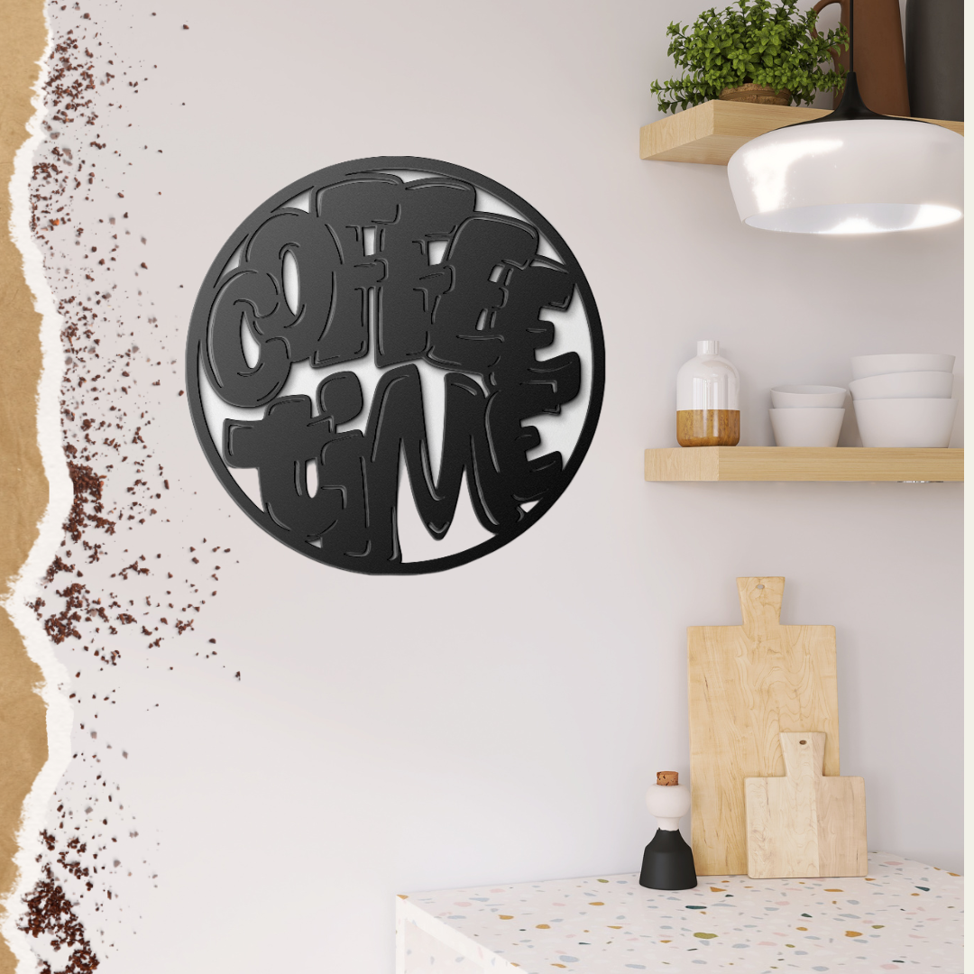 Coffee Time Die Cut Metal Wall Art Sign