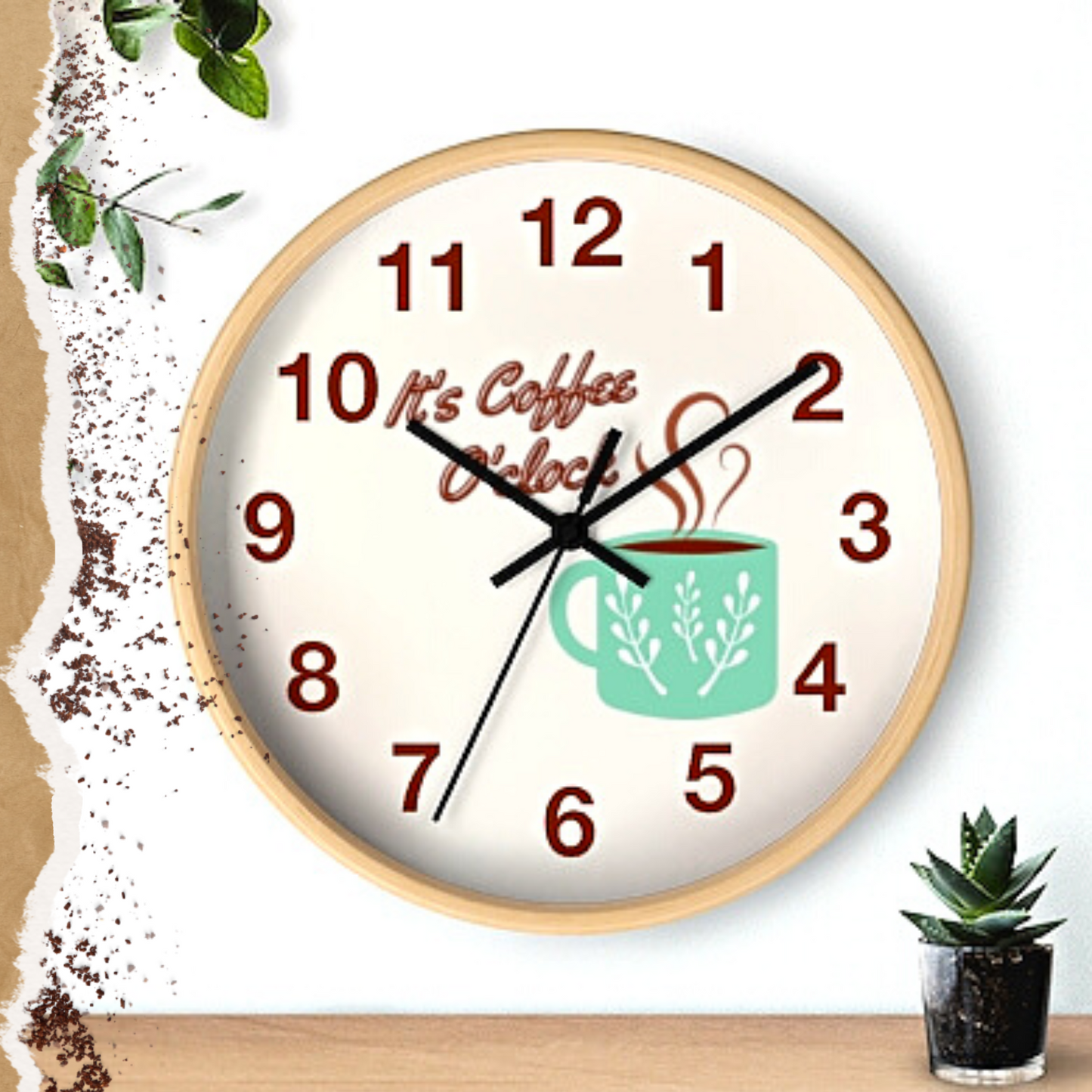 It's Coffee O'clock Wall Clock for Kitchen and Coffee Station