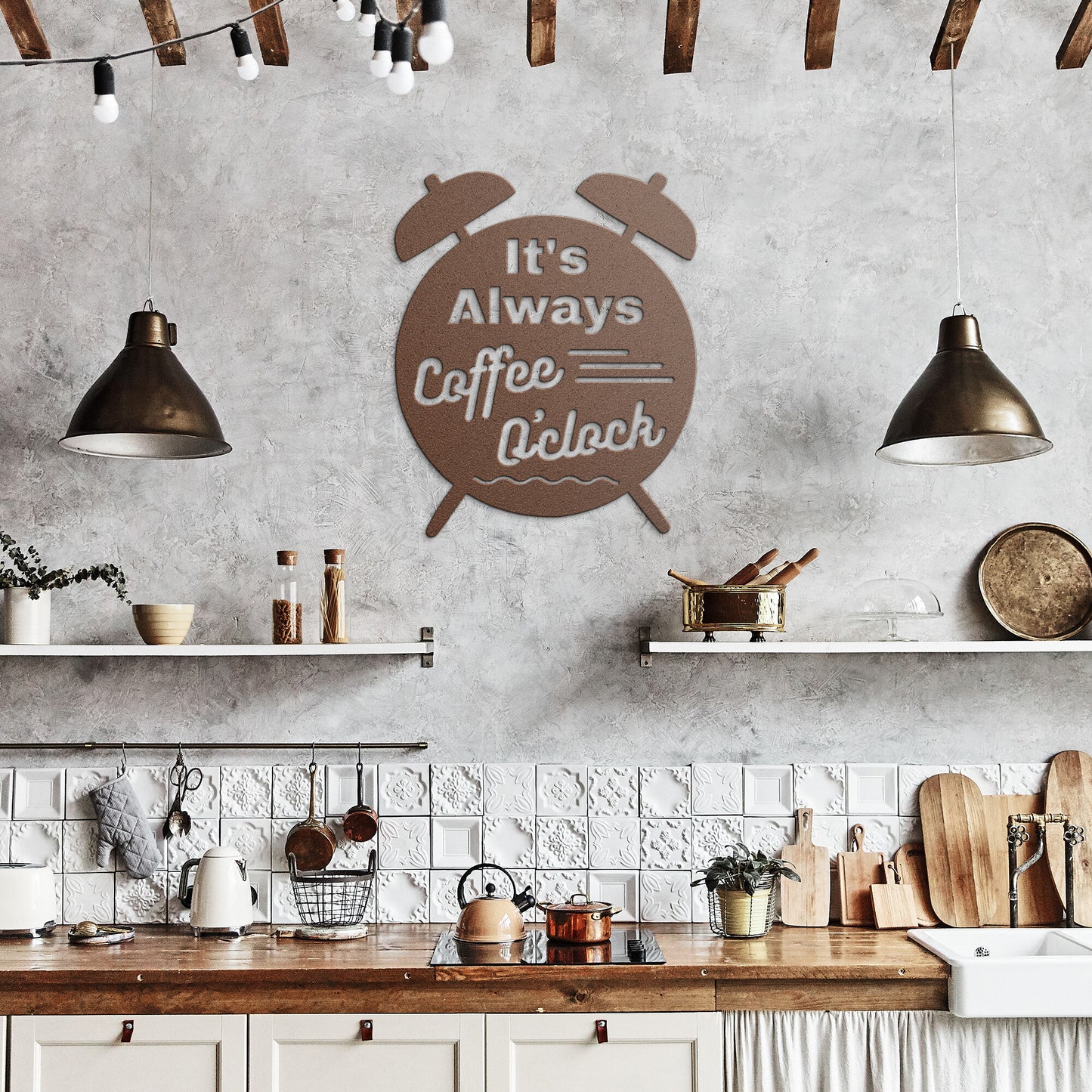 It's Coffee O'clock Die Cut Metal Wall Art Sign