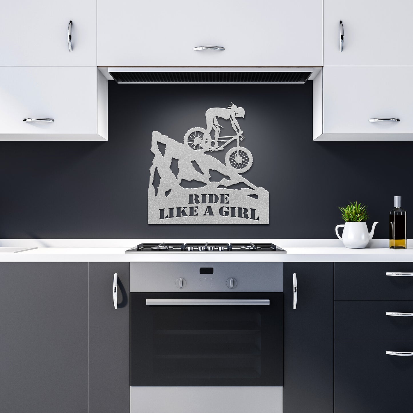 Ride Like a Girl Mountain Biker Die Cut Metal Wall Art Sign for Home