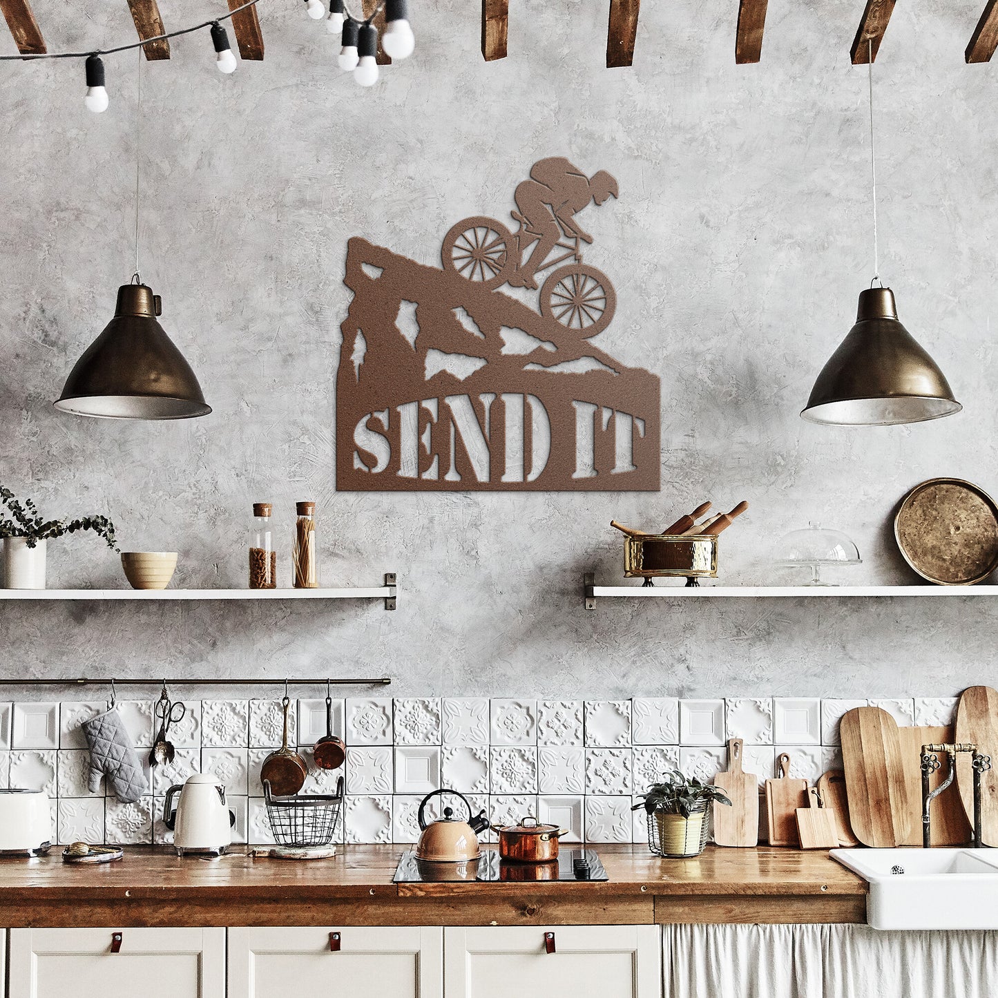 Send It Mountain Biker Die Cut Metal Wall Art