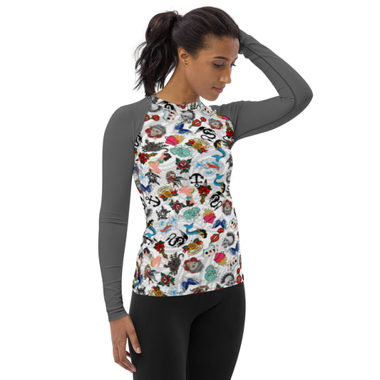Women's All Over Print -Tattooed Lightweight Long Sleeve Performance Shirt - 50+ UV Protection - Moisture Wicking