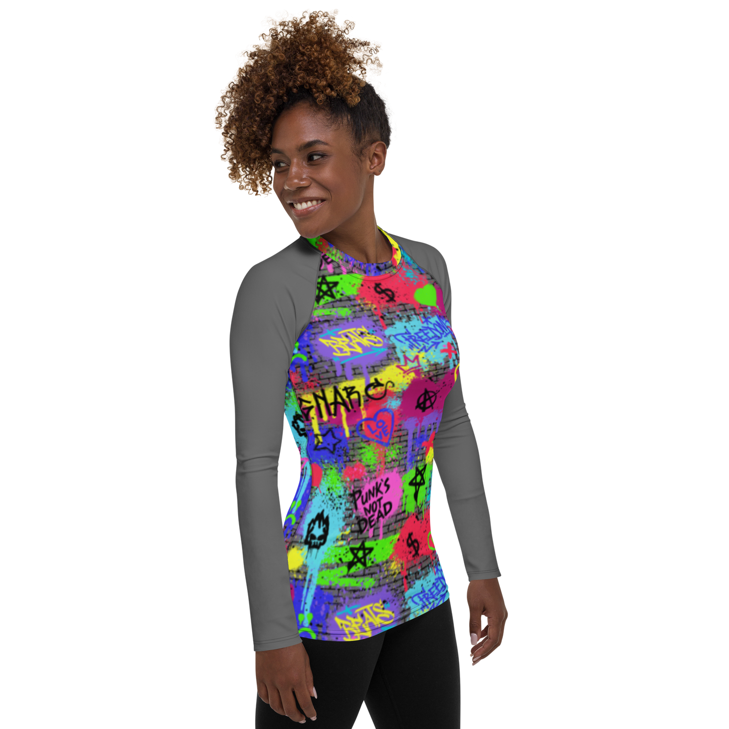 Women's All Over Print- Grafitti - Lightweight Long Sleeve Performance Shirt - 50+ UV Protection - Moisture Wicking