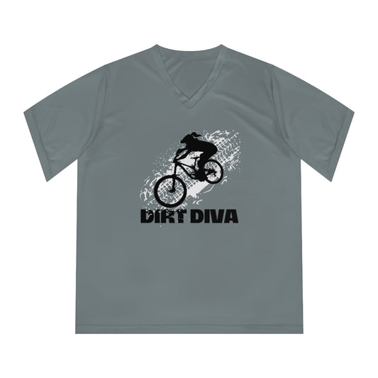 Women's Lightweight Performance V-Neck T-Shirt - Dirt Diva - Graphite Gray - Moisture Wicking UV40+ protection