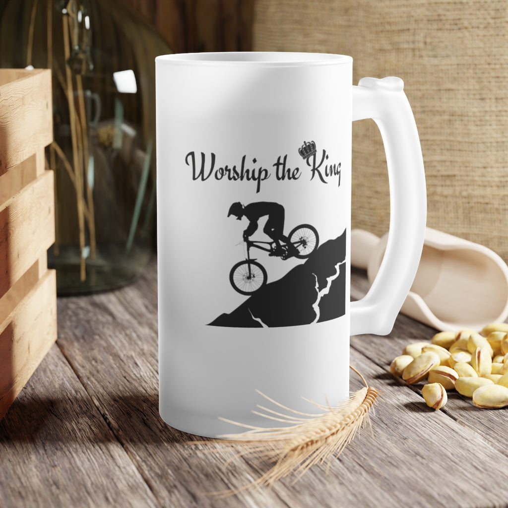 Worship the King (KOM) Frosted Glass Beer Mug