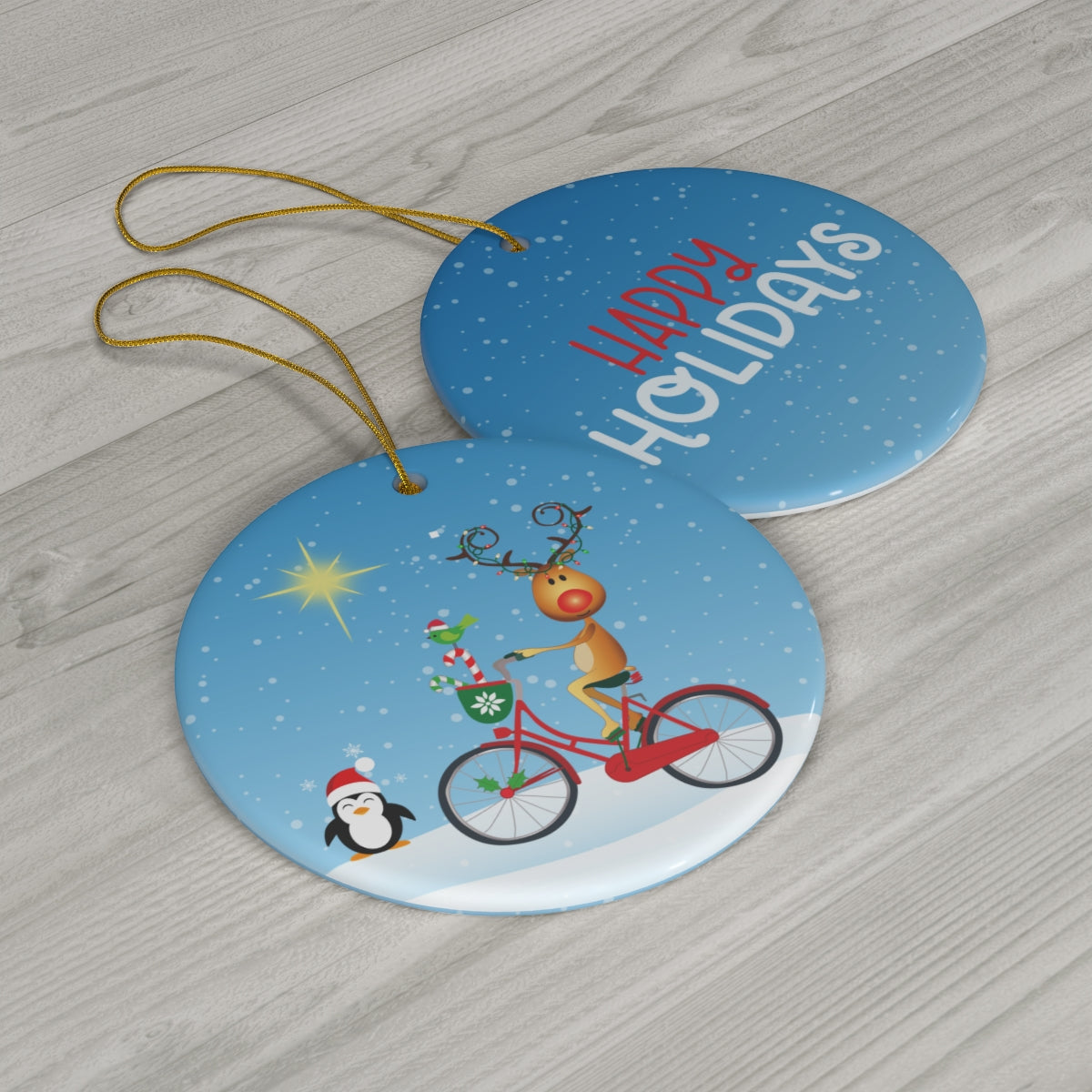 Happy Holidays Reindeer Ceramic Ornament, 1-Pack