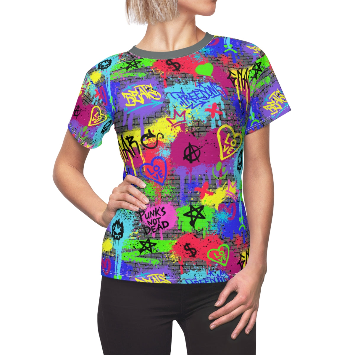 Women's All Over Print - Grafitti - Lightweight Short Sleeve Activewear Shirt - Moisture Wicking - Quick Dry