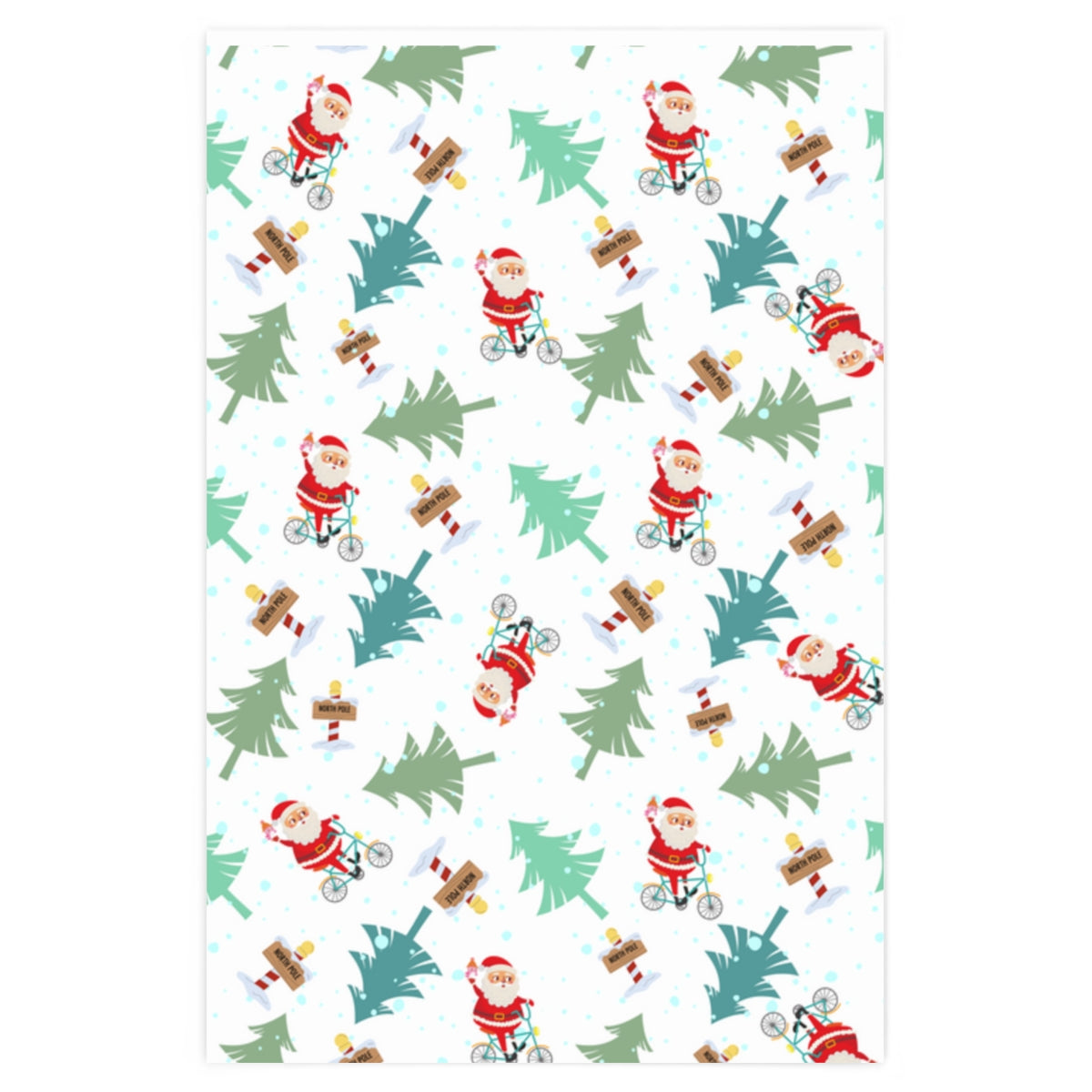 Cycling Santa and Trees Wrapping Paper