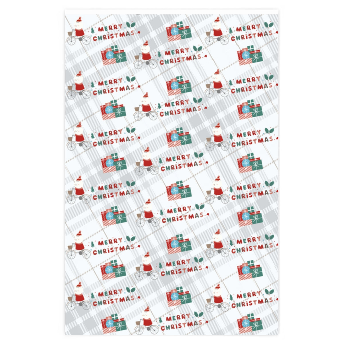 Plaid Merry Christmas Cycling Kitty Wrapping Paper