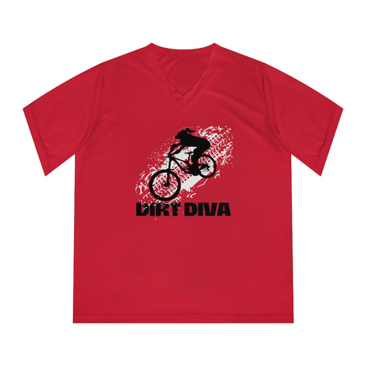 Dirt Diva - Red - Women's Lightweight Performance V-Neck T-Shirt - Moisture Wicking UV40+ protection