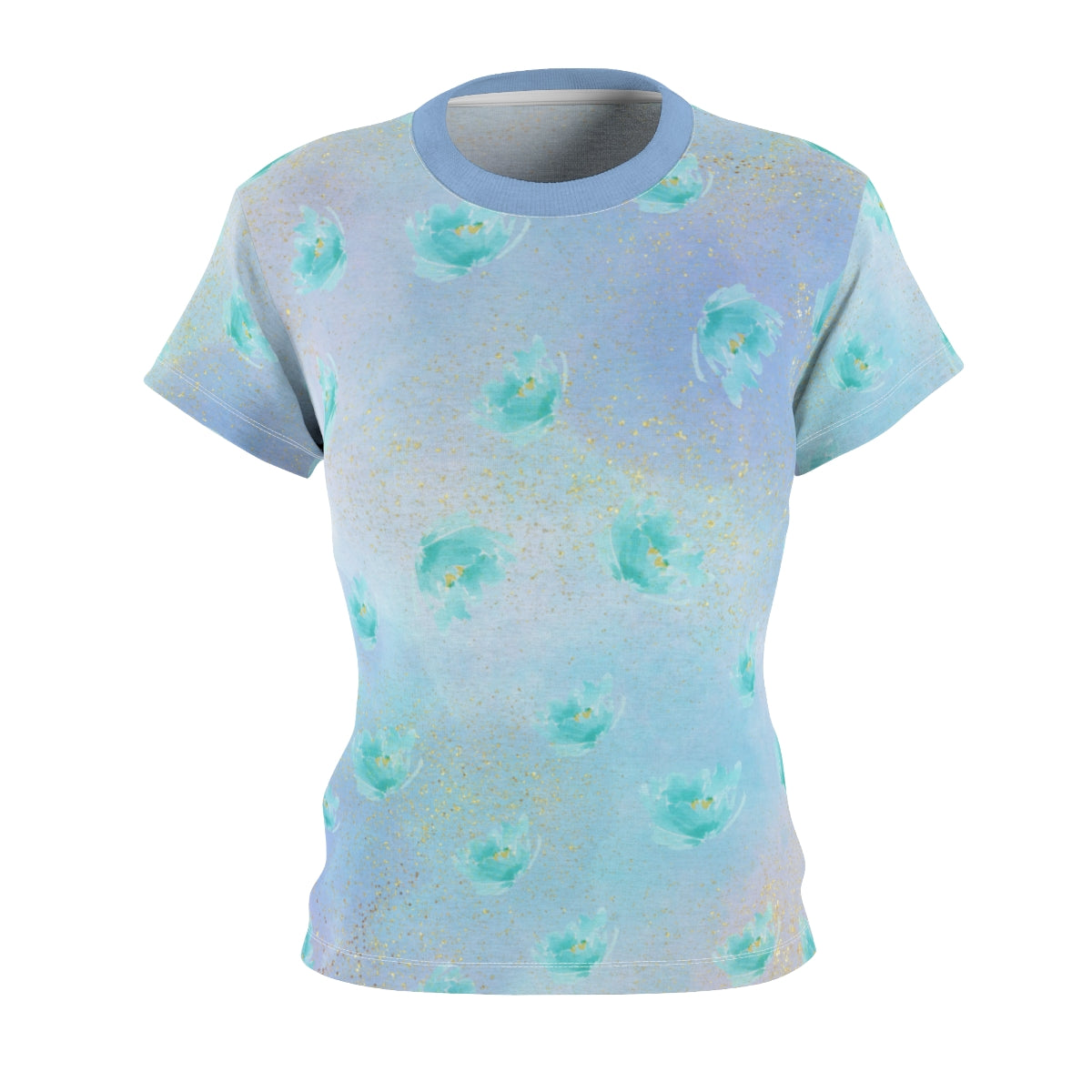 Women's All Over Watercolor Print Lightweight Short Sleeve Activewear Shirt - Moisture Wicking - Quick Dry