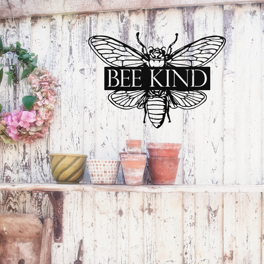 Bee Kind Die Cut Metal Wall Art Sign for Home and Garden