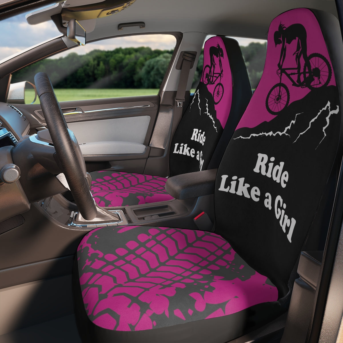Ride Like a Girl - Car Seat Covers- Pink and Black - Set of Two - Car - Truck - SUV