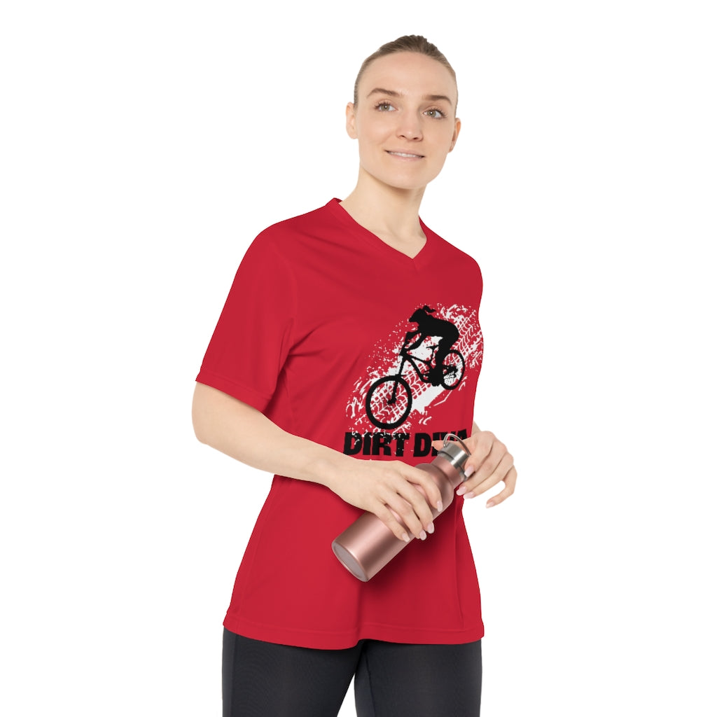 Dirt Diva - Red - Women's Lightweight Performance V-Neck T-Shirt - Moisture Wicking UV40+ protection