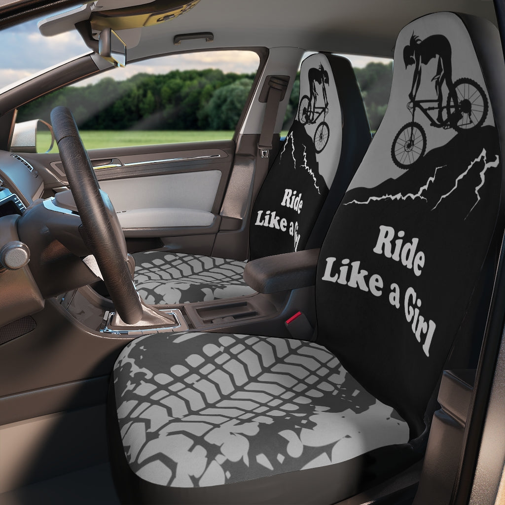 Ride Like a Girl - Car Seat Covers - Black and Gray - Set of Two - Car - Truck - SUV